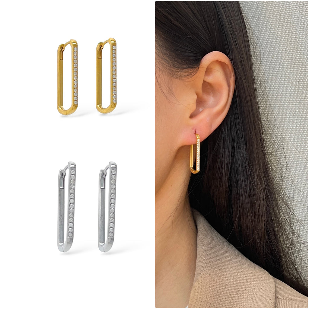 Orecchini Hoops Rettangolo Strass