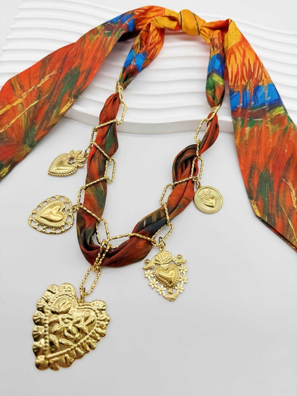 Collana Foulard Cuori e Catena