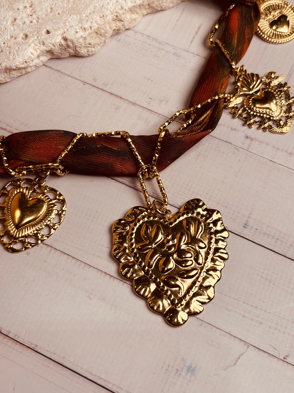 Collana Foulard Cuori e Catena