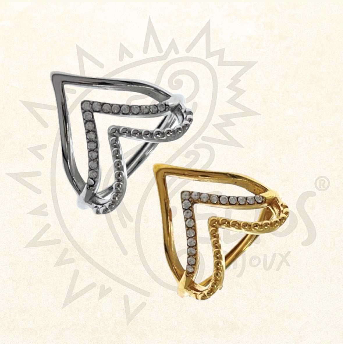 Anello Cuore V e Strass