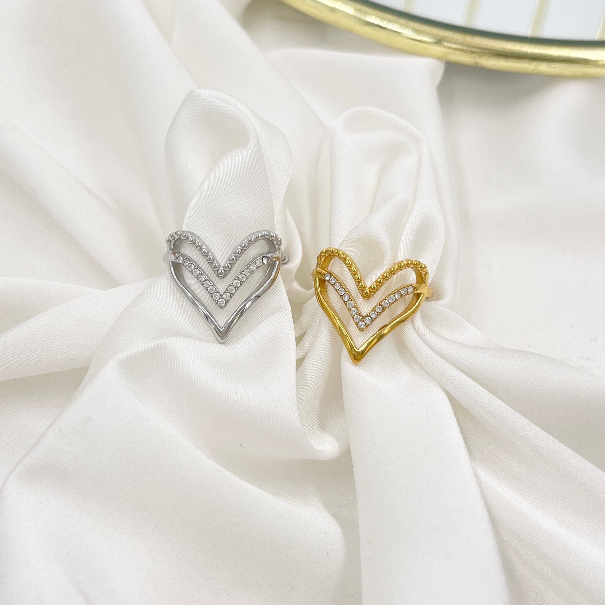 Anello Cuore V e Strass