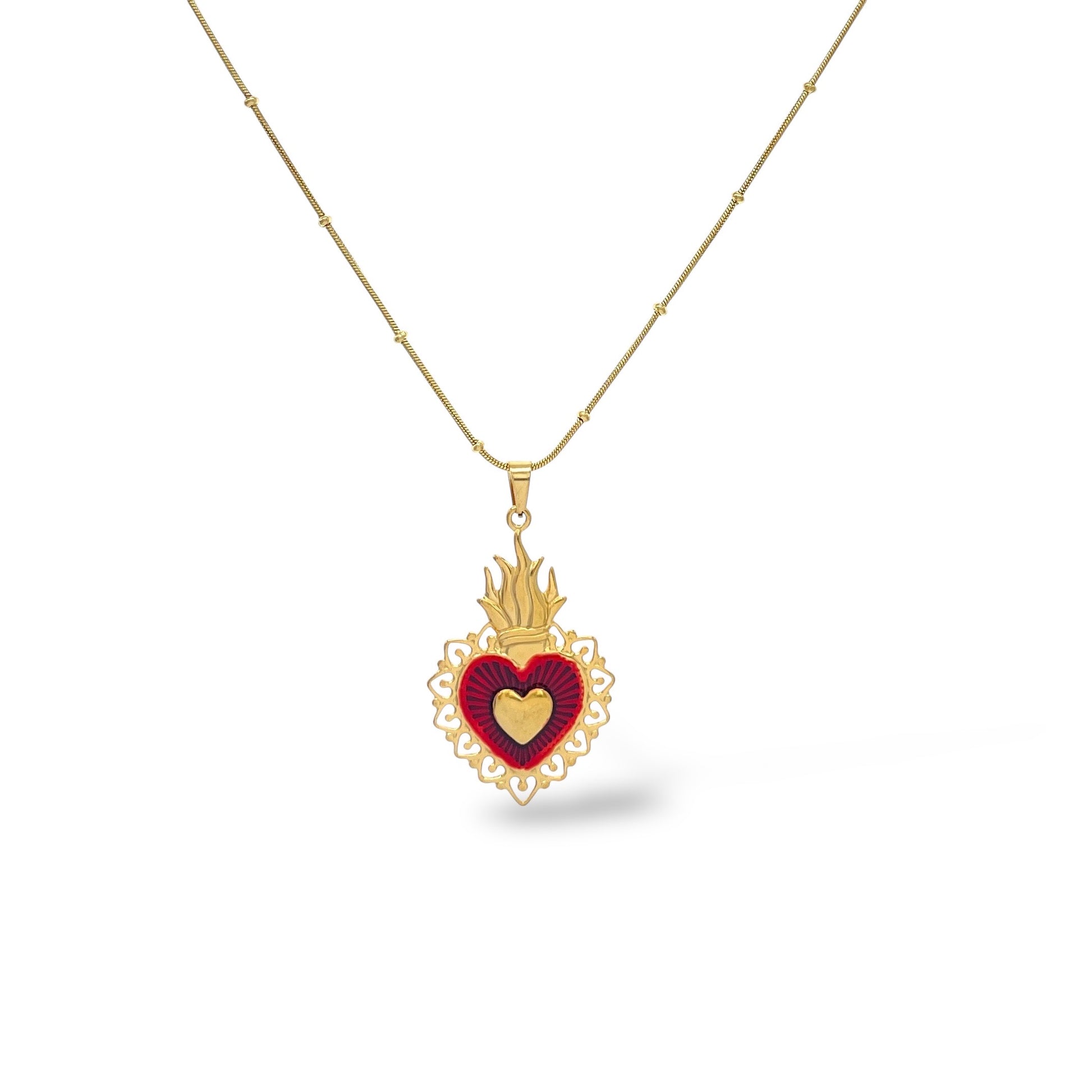 Collana Cuore Sacro Smaltato Doppio