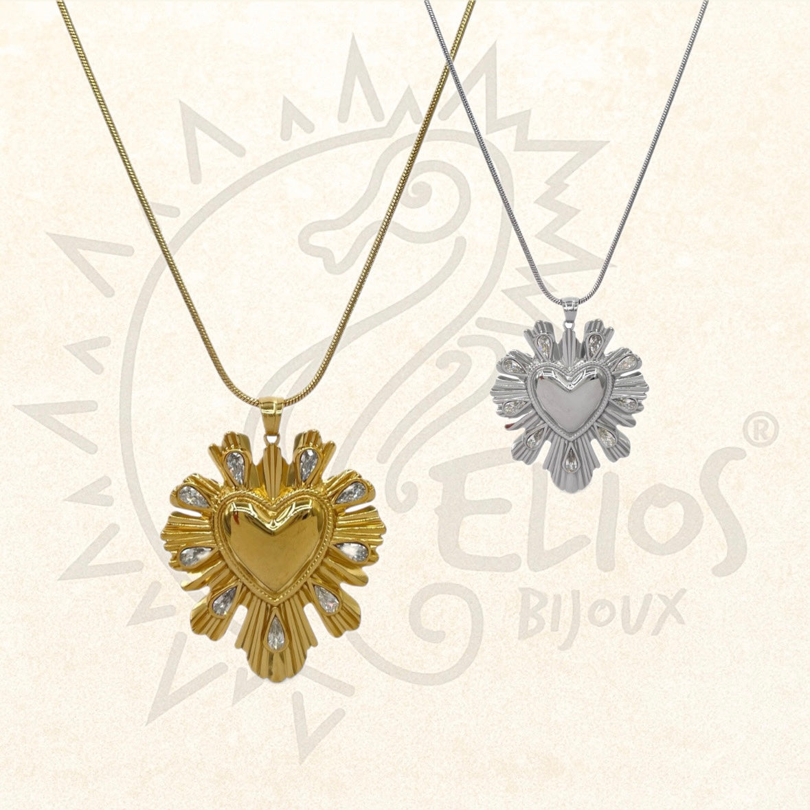 Collana lunga maxi cuore sacro strass