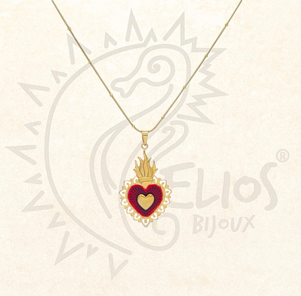 Collana Cuore Sacro Smaltato Doppio