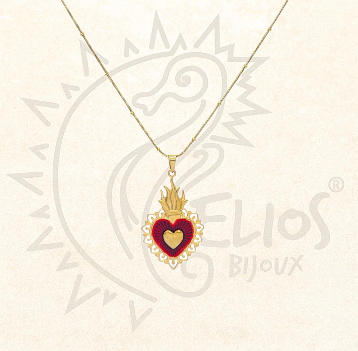 Collana Cuore Sacro Smaltato Doppio