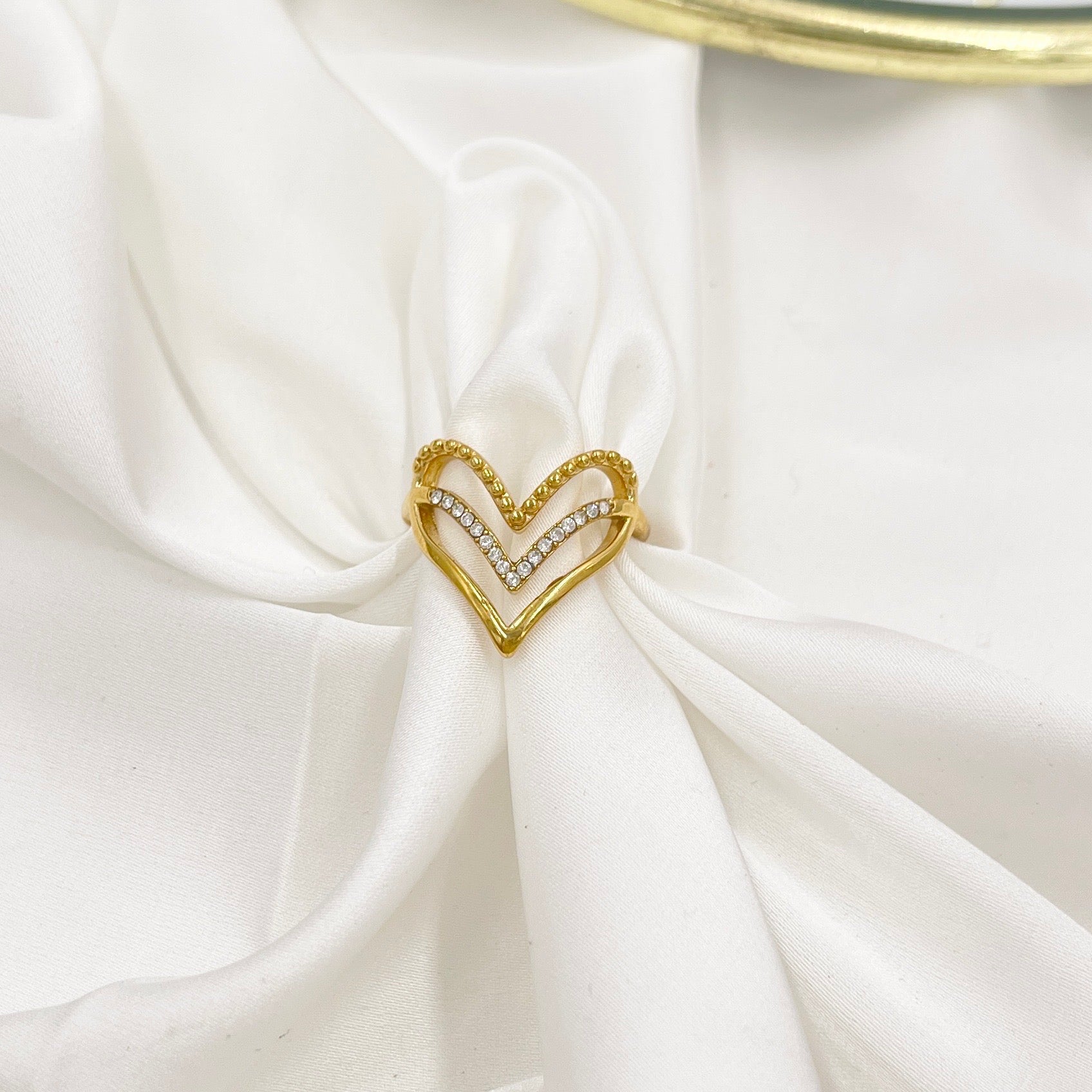 Anello Cuore V e Strass