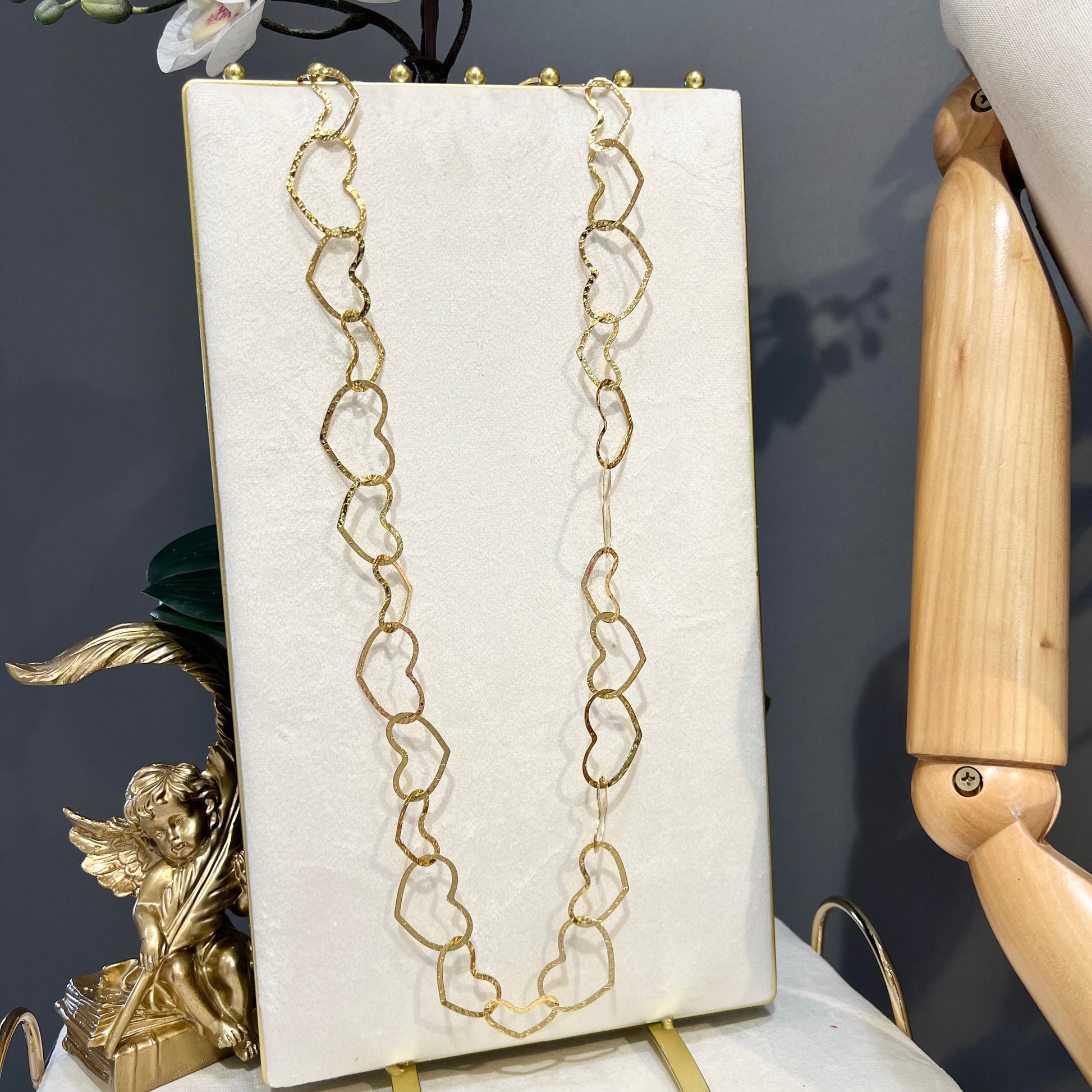 Collana Lunga Cuori Battuti