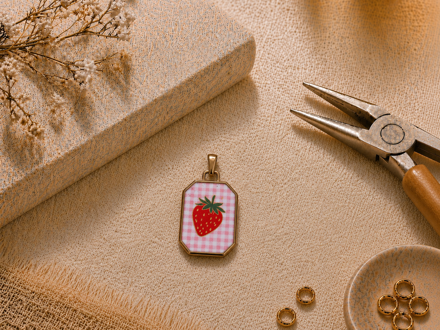 Ciondolo FRAGOLA E QUADRETTINI