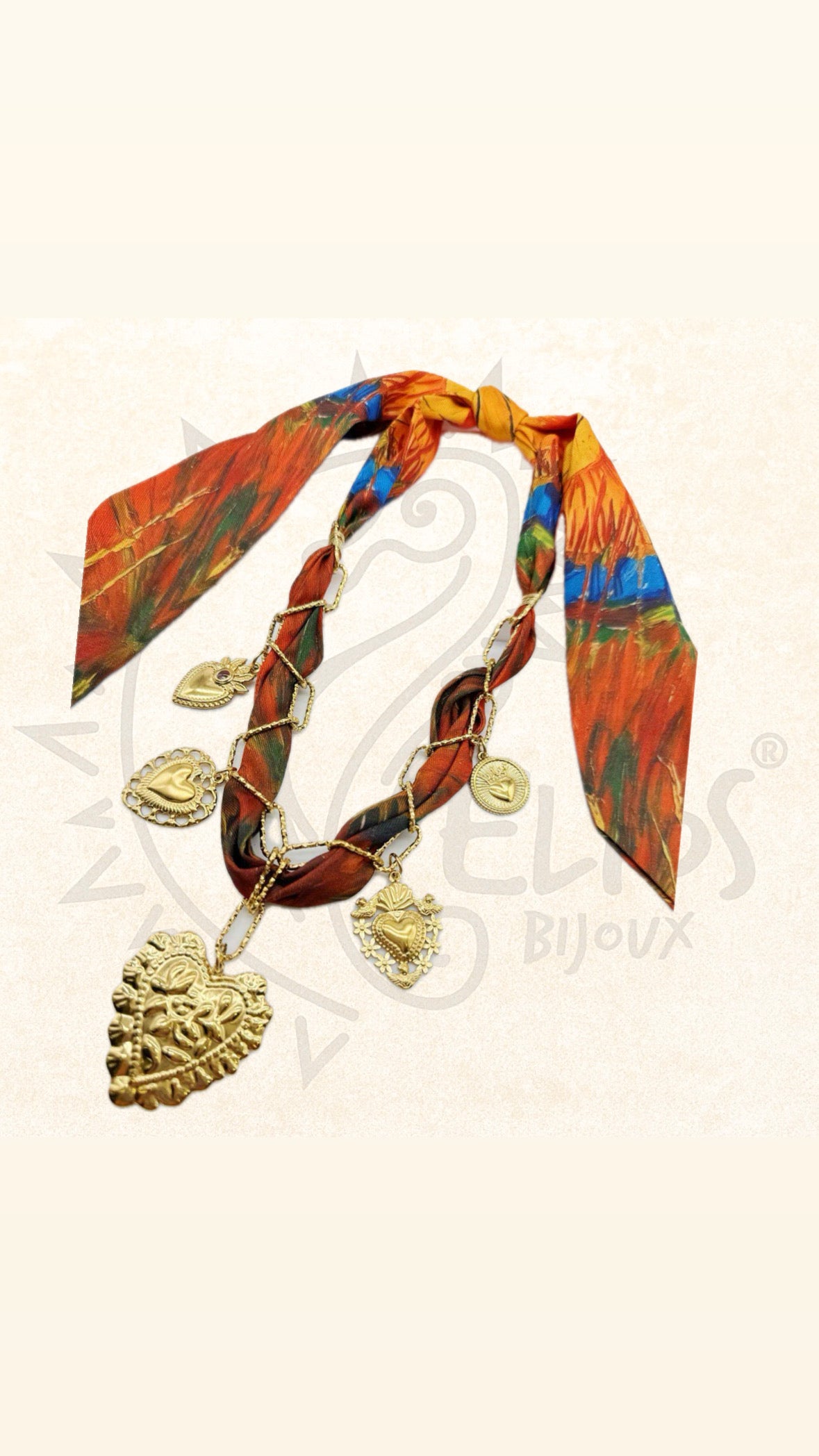 Collana Foulard Cuori e Catena