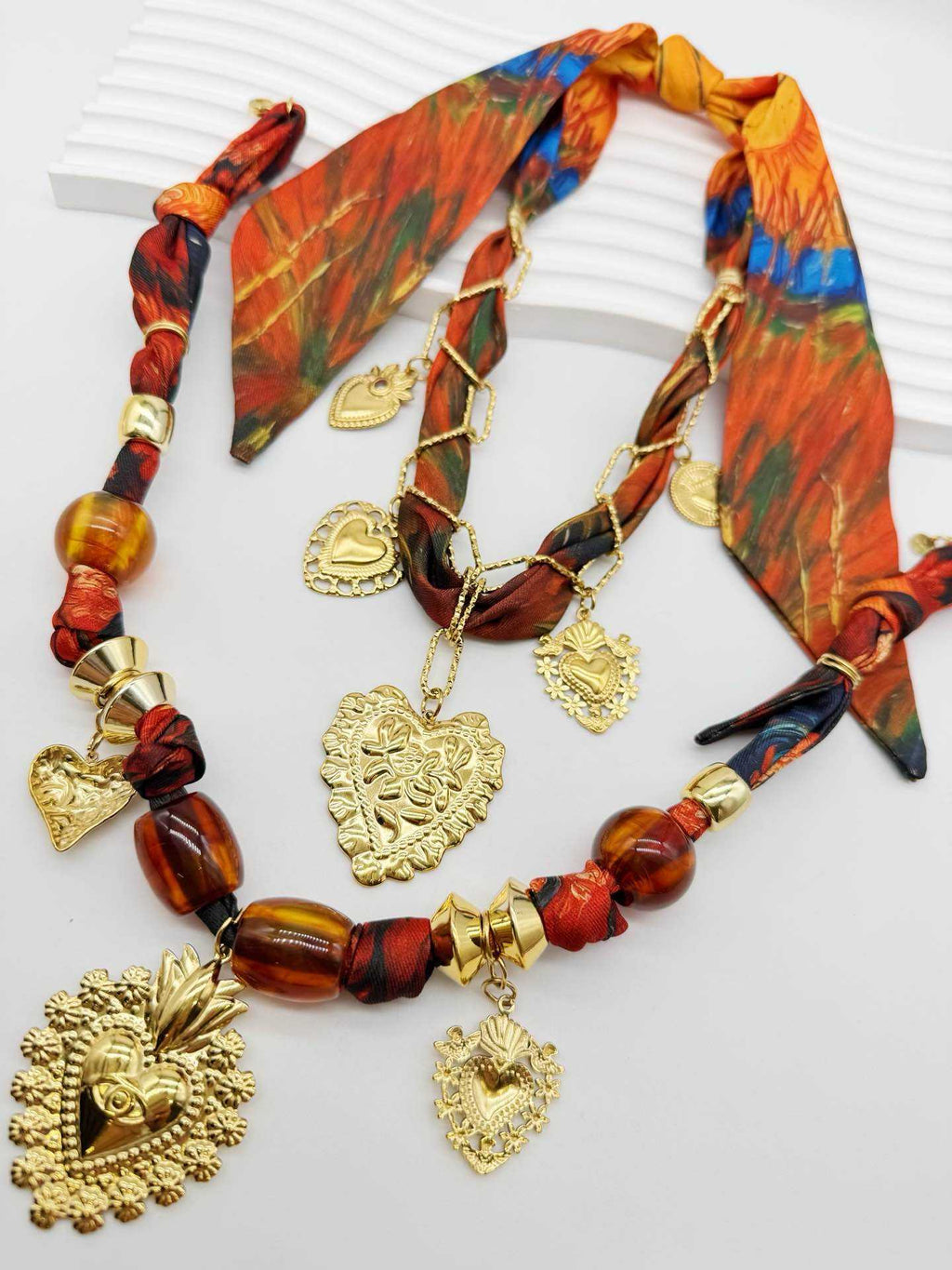 Collana Foulard Cuori e Catena