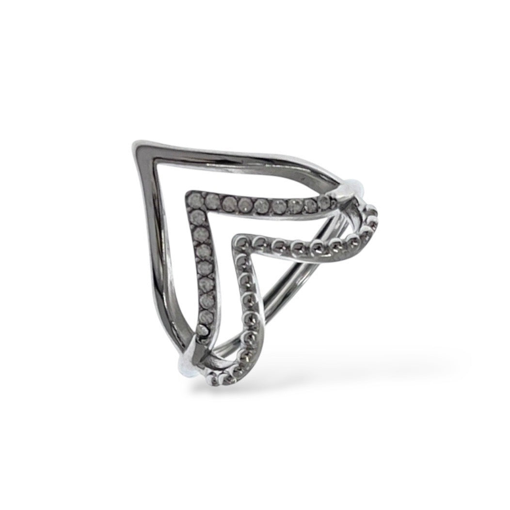 Anello Cuore V e Strass