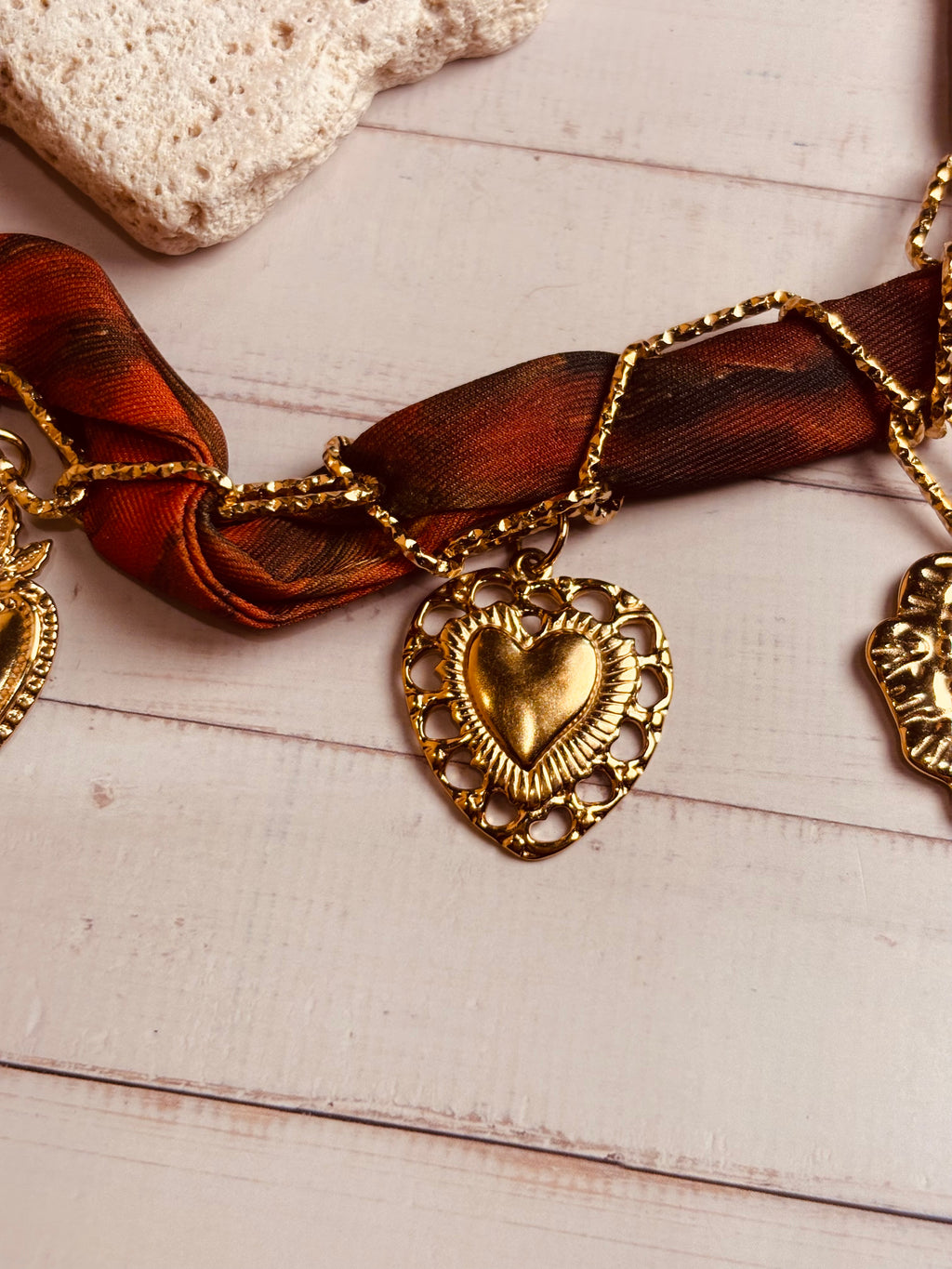 Collana Foulard Cuori e Catena