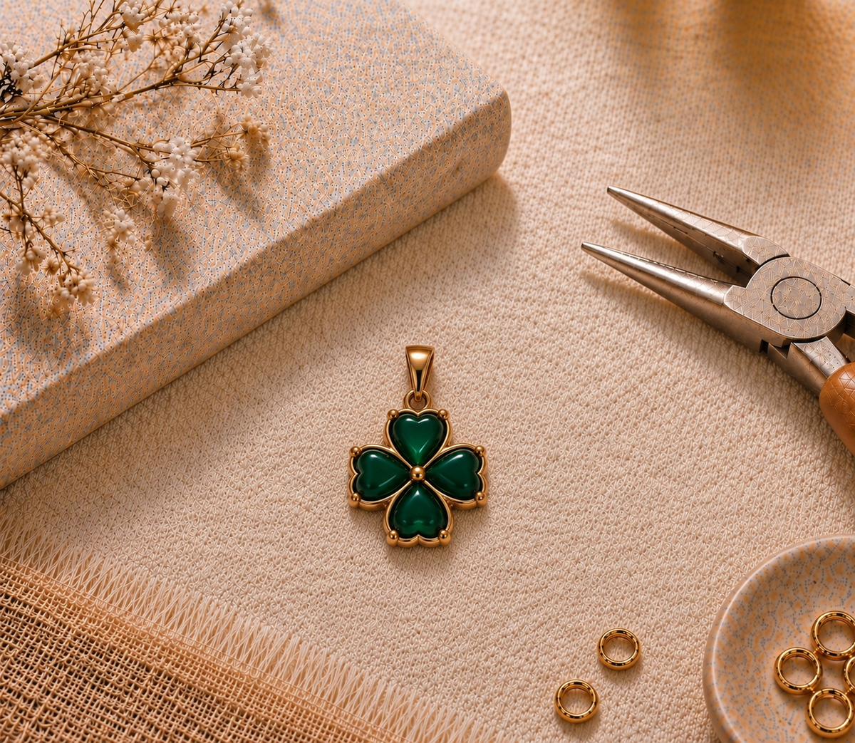 Ciondolo QUADRIFOGLIO VERDE PREZIOSO