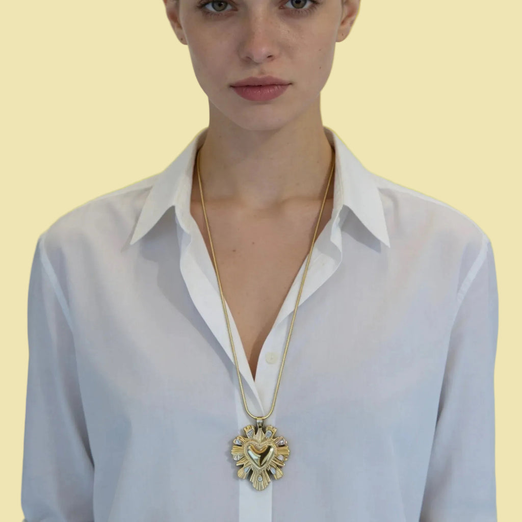 Collana lunga maxi cuore sacro strass